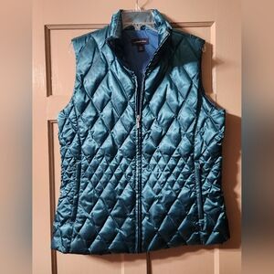 Lands End Deep Teal Angel Down Quilted Puffer Vest Zip Satin Goosedown Large